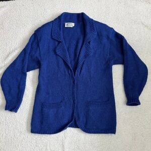 Vintage Joyce Sportswear Royal Blue Knit Cardigan Sweater Blazer Wool Blend L
